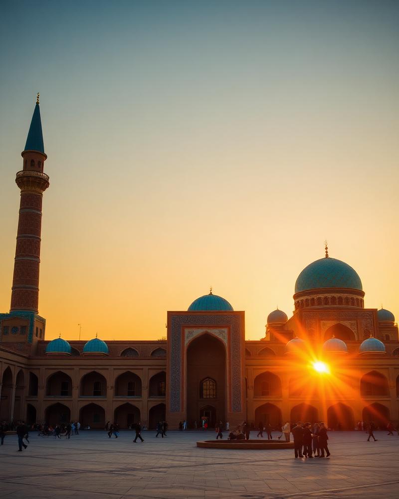 Isfahan Naqsh-e Jahan Square with turquoise mosaic domes at sunset